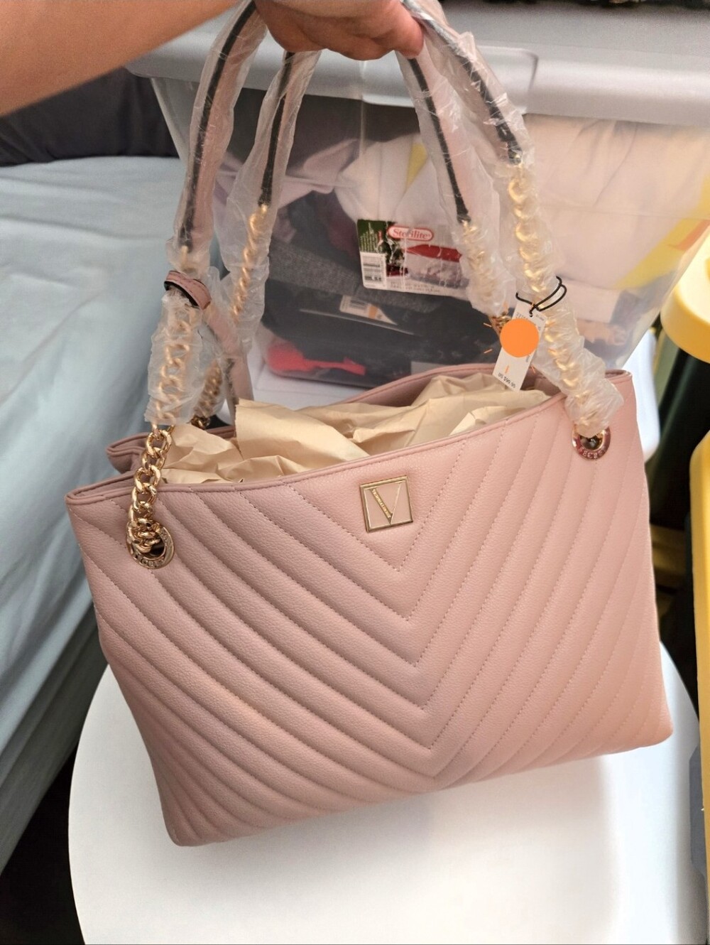 Elegant Quilted Tote Bag - Pink